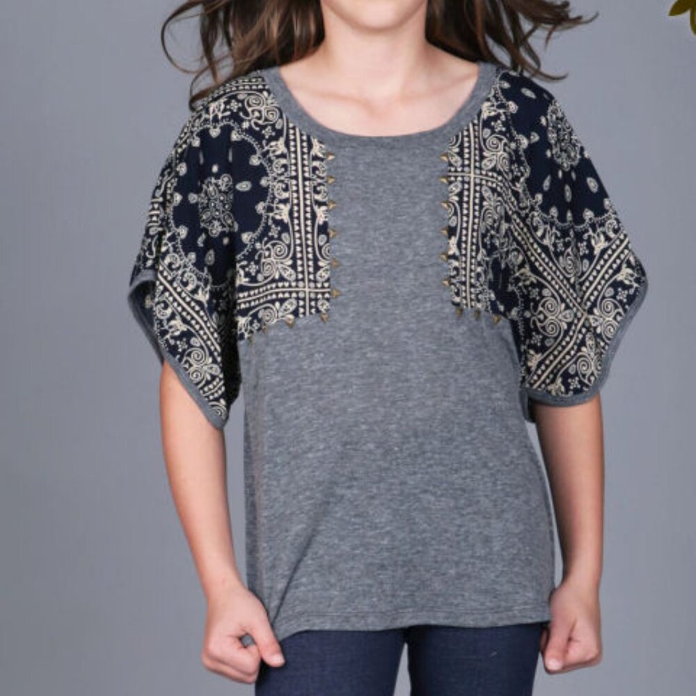 Sara Sara Over the Top Tween Girls Top Hanky Print‎ Sleeves 16